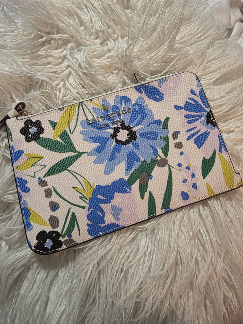 Kate Spade Floral Zip Wristlet Clutch - Pastel Pink with Blue Floral